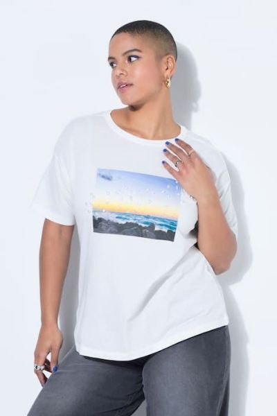 Veliki brojevi Majica kratkih rukava s ukrasnim perlama moda za punije