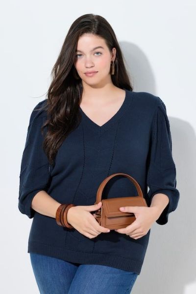 Veliki brojevi Pulover 3/4 rukava V ovratnika moda za punije