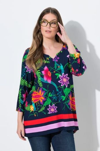 Plus size veliki brojevi Majica A kroja  s 3/4 rukavima cvjetnog printa za punije