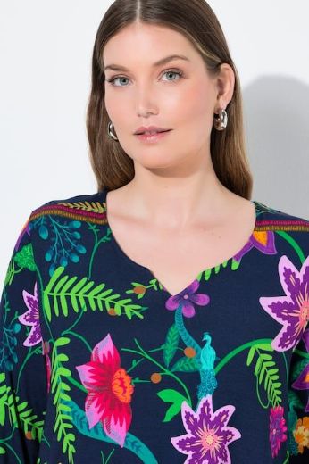 Plus size veliki brojevi Majica A kroja  s 3/4 rukavima cvjetnog printa za punije