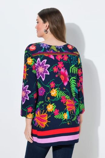 Plus size veliki brojevi Majica A kroja  s 3/4 rukavima cvjetnog printa za punije