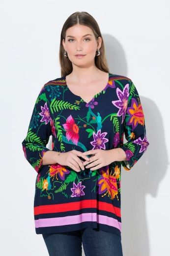 Plus size veliki brojevi Majica A kroja  s 3/4 rukavima cvjetnog printa za punije