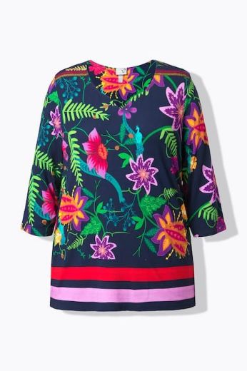 Plus size veliki brojevi Majica A kroja  s 3/4 rukavima cvjetnog printa za punije