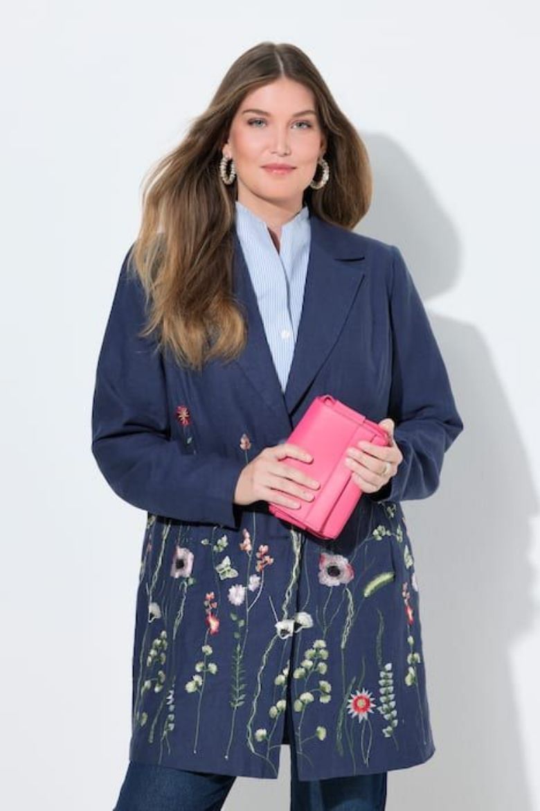 Plus size veliki brojevi Sako od mješavine lana dužeg kroja za punije