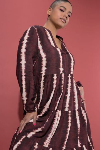 Plus size veliki brojevi Haljina midi  dugih rukava V izreza za punije