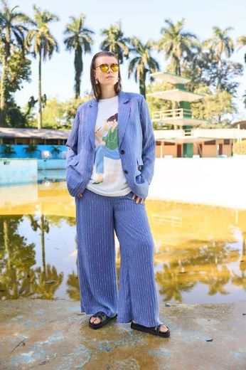 Plus size veliki brojevi Sako šireg kroja na pruge za punije