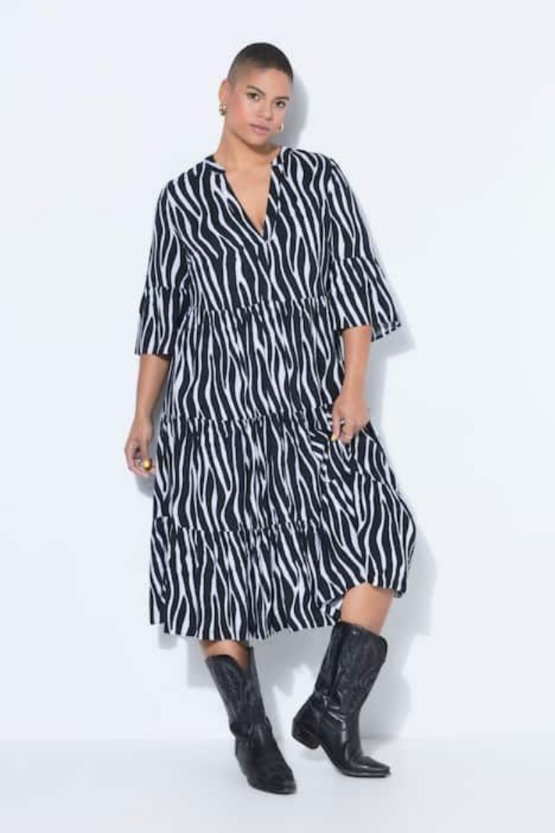 Plus size veliki brojevi Haljina midi kratkih rukava zebra uzorka za punije