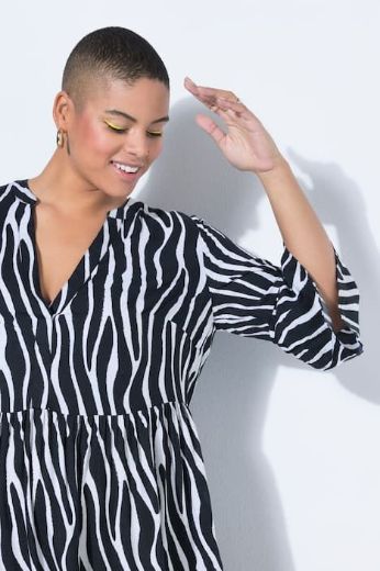 Plus size veliki brojevi Haljina midi kratkih rukava zebra uzorka za punije