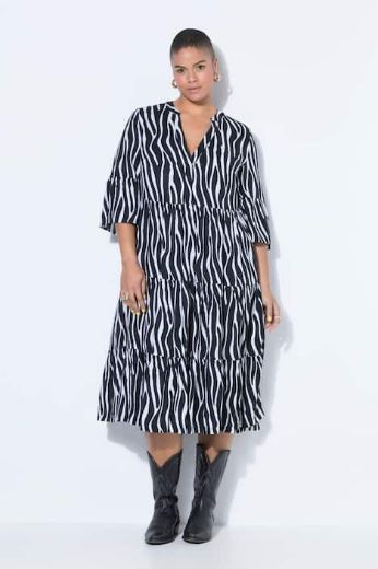 Plus size veliki brojevi Haljina midi kratkih rukava zebra uzorka za punije