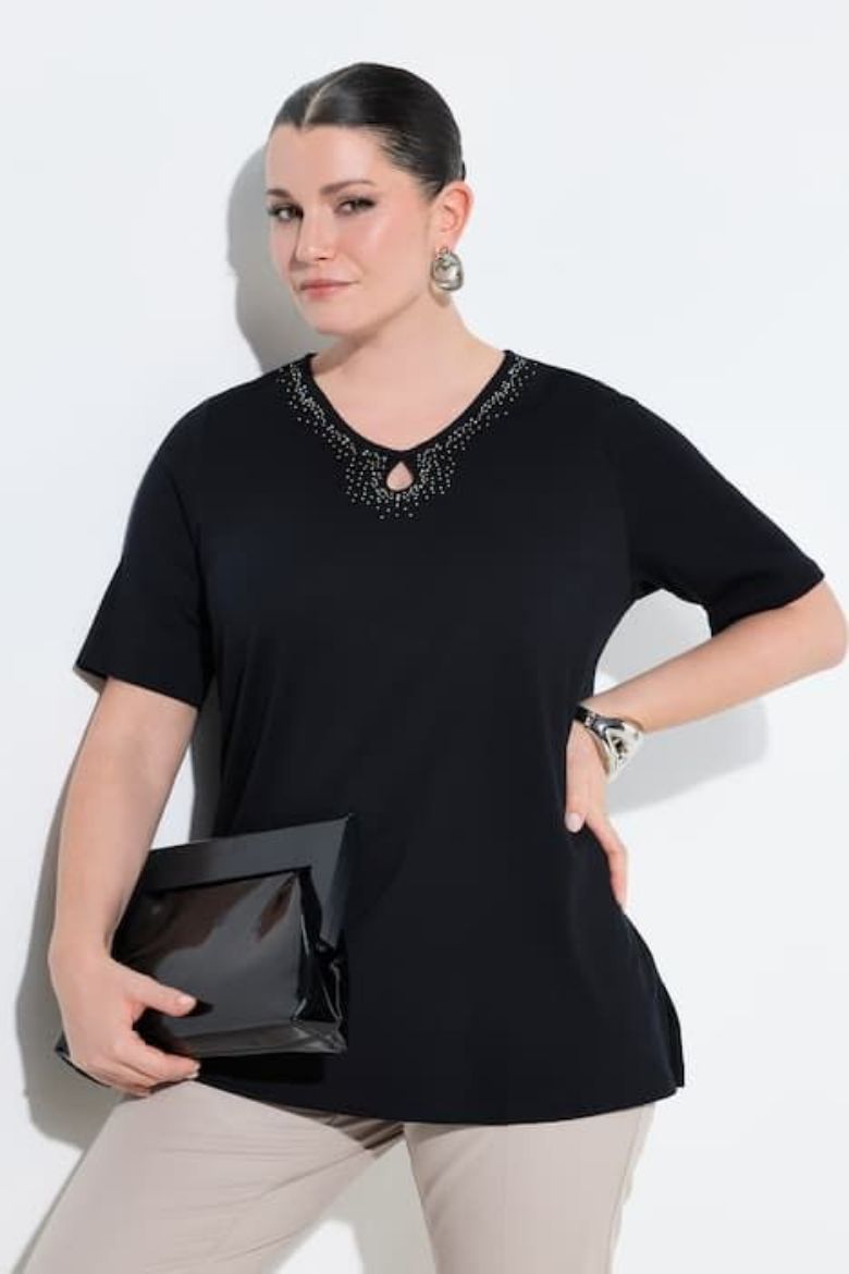 Plus size veliki brojevi Majica kratkih rukava V izreza pamučna za punije