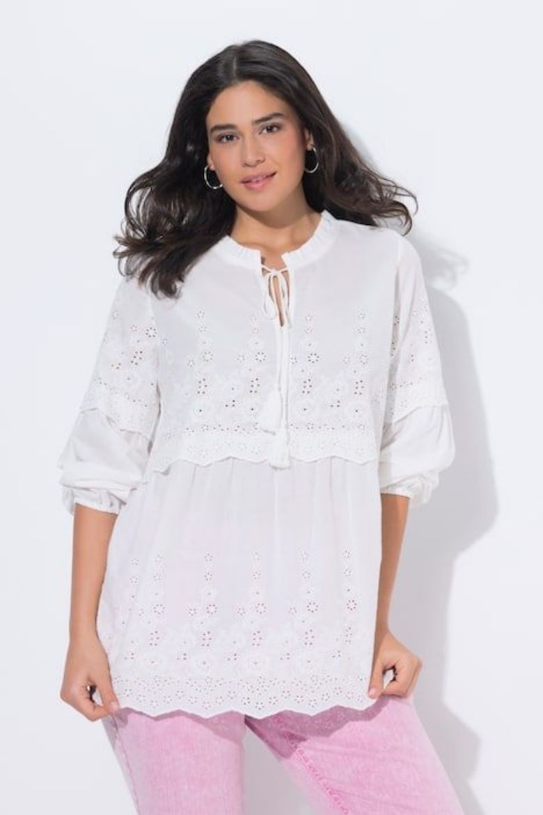 Plus size veliki brojevi Bluza dugih rukava s uzorkom čipke za punije