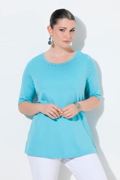 Veliki brojevi Majica kratkih rukava s ukrasima pamučna moda za punije