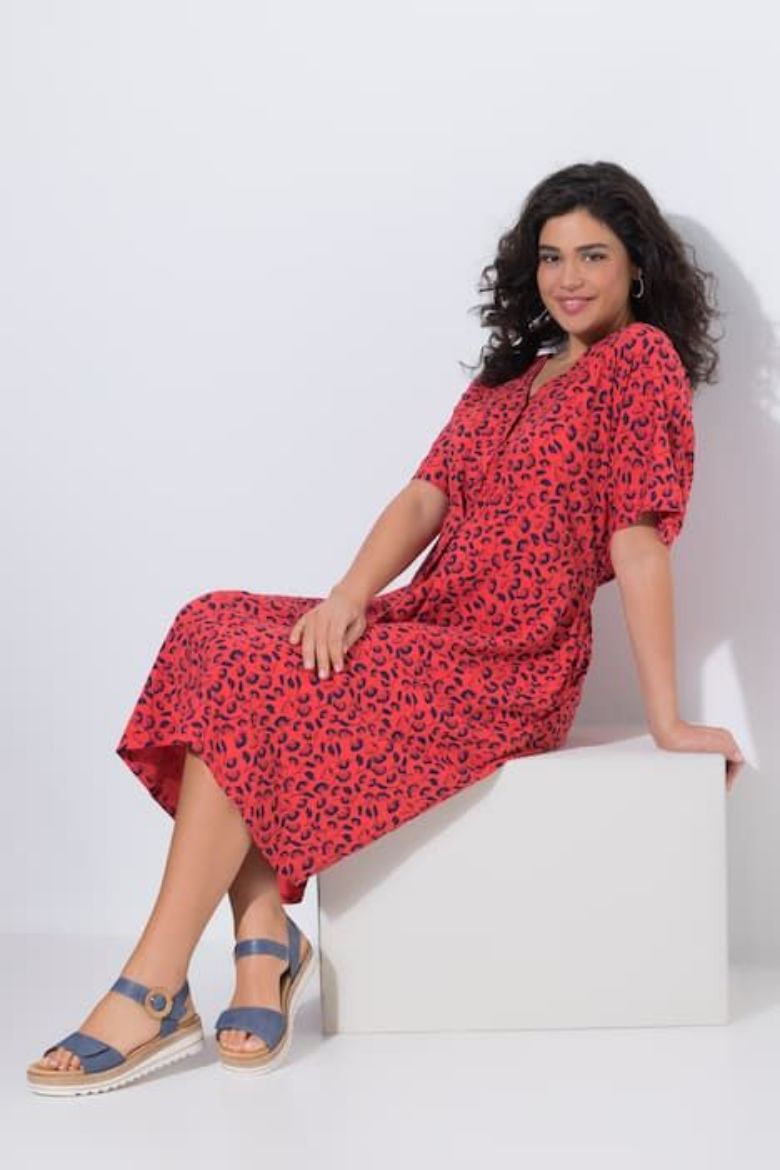 Plus size veliki brojevi Haljina midi kratkih rukava za punije
