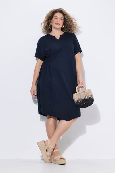 Veliki brojevi Haljina midi kratkih rukava pamučna moda za punije