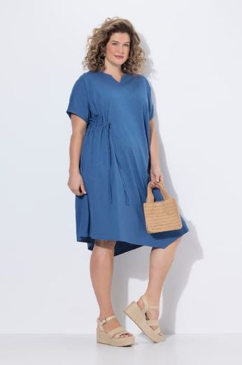 Plus size veliki brojevi Haljina midi kratkih rukava pamučna za punije