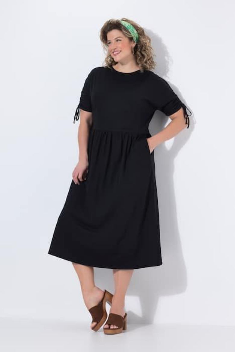 Plus size veliki brojevi Haljina midi kratkih rukava s ukrasima pamučna za punije