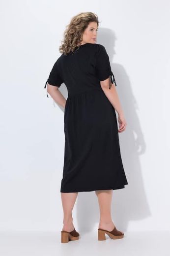 Plus size veliki brojevi Haljina midi kratkih rukava s ukrasima pamučna za punije