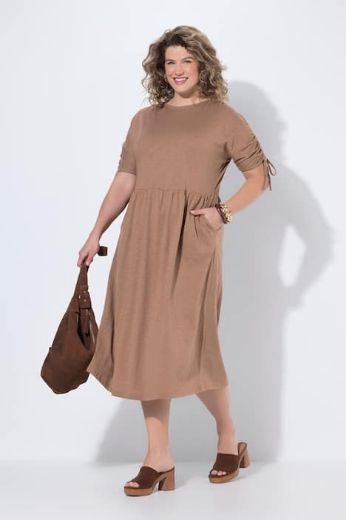 Plus size veliki brojevi Haljina midi kratkih rukava s ukrasima pamučna za punije