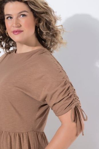 Plus size veliki brojevi Haljina midi kratkih rukava s ukrasima pamučna za punije