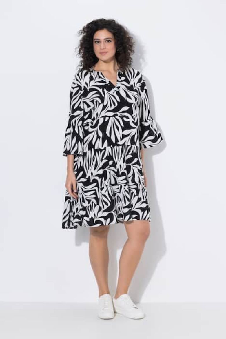 Plus size veliki brojevi Haljina midi 3/4 rukavi V izreza za punije