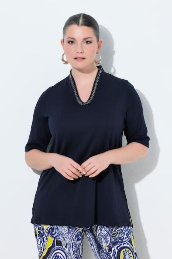 Plus size veliki brojevi Majica s ukrasima na ovratniku kratki rukavi za punije