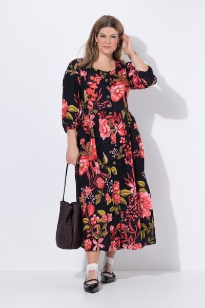 Veliki brojevi Haljina 3/4 rukava okrulog izreza moda za punije