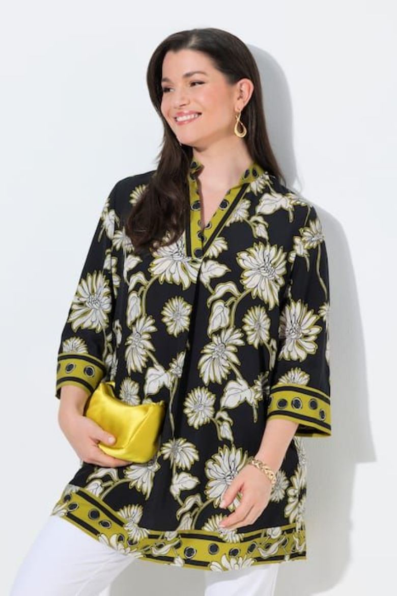 Plus size veliki brojevi Tunika 3/4 rukava A kroja  s kragnom za punije