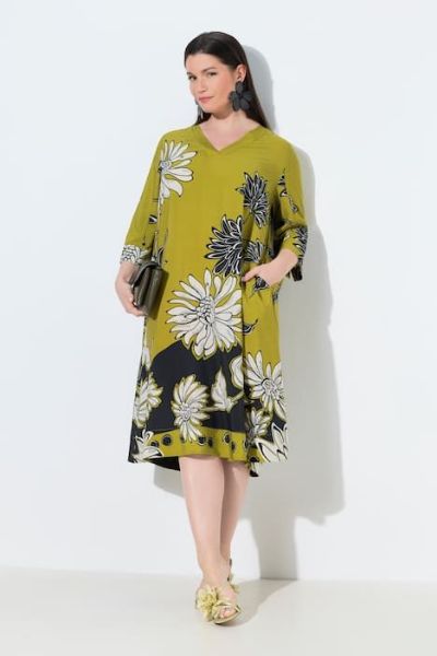 Veliki brojevi Haljina midi 3/4 rukavi V izrez cvjetni uzorak moda za punije