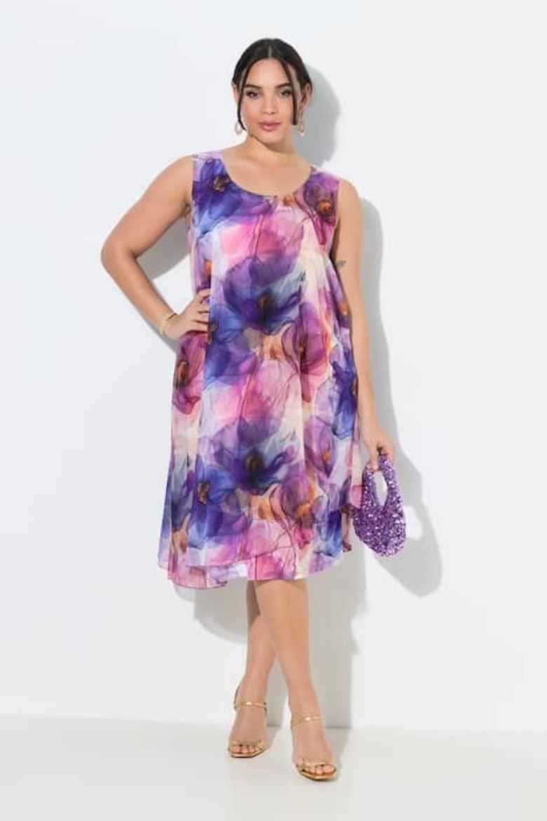 Plus size veliki brojevi Haljina elegantna midi bez rukava A kroja za punije
