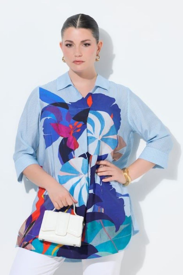 Plus size veliki brojevi Bluza 3/4 rukavi s kragnom za punije