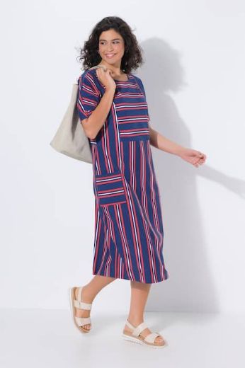 Plus size veliki brojevi Haljina midi polurukavi prugasta za punije