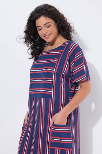 Plus size veliki brojevi Haljina midi polurukavi prugasta za punije