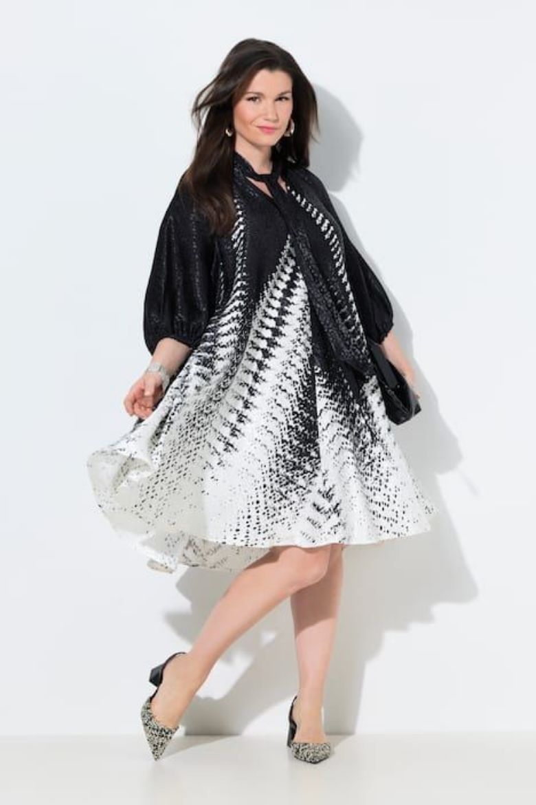 Plus size veliki brojevi Haljina elegantna 3/4 rukavi s izrezom na vezanje za punije