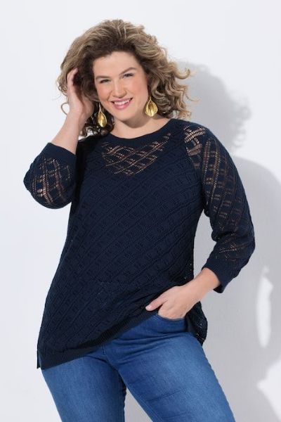 Veliki brojevi Pulover 3/4 rukava mrežasti uzorak moda za punije