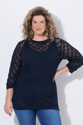 Plus size veliki brojevi Pulover 3/4 rukava mrežasti uzorak za punije