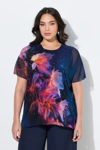 Plus size veliki brojevi Bluza kratkih rukava dvoslojna okrulog izreza za punije