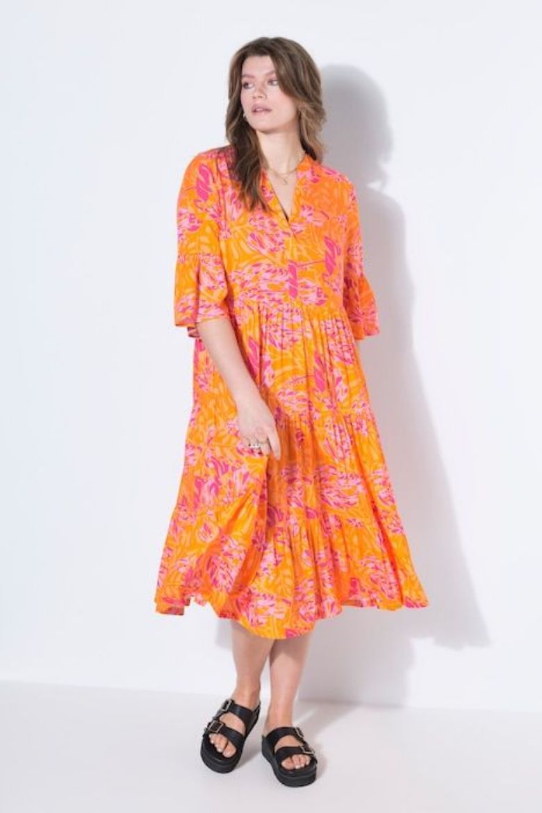 Plus size veliki brojevi Haljina midi 3/4 rukava A kroja za punije