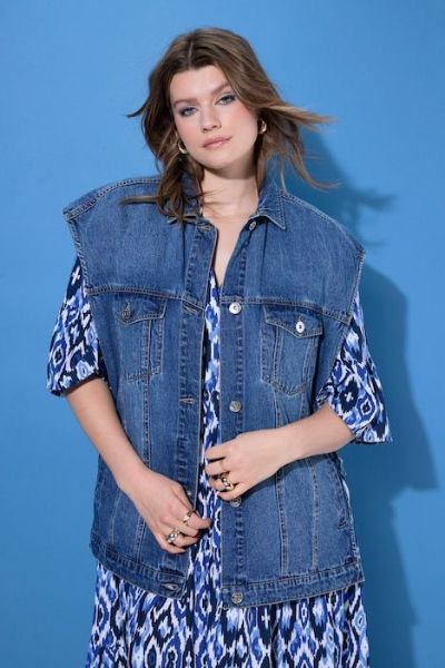 Veliki brojevi Prsluk traper šireg kroja moda za punije