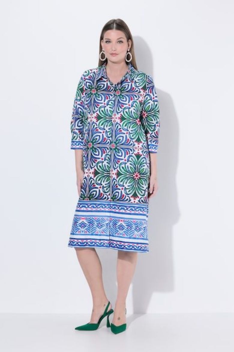 Plus size veliki brojevi Haljina 3/4 rukava A kroja s kragnom za punije