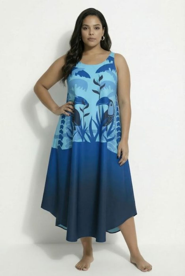 Plus size veliki brojevi Haljina midi bez rukava A kroja za punije