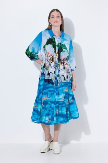 Plus size veliki brojevi Haljina midi s kragnom rukavi 3/4 za punije