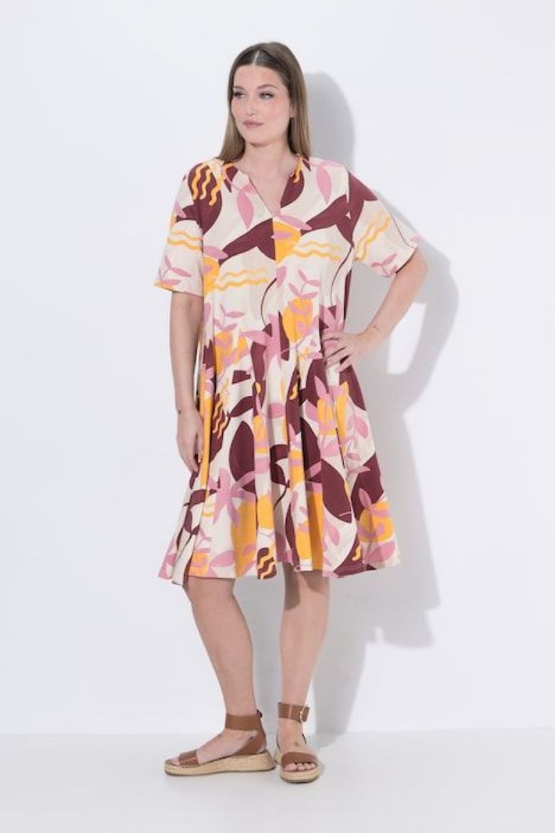 Plus size veliki brojevi Haljina kratkih rukava pamučna s izrezom za punije