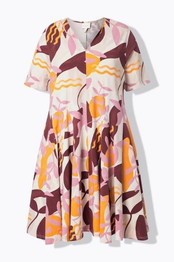 Plus size veliki brojevi Haljina kratkih rukava pamučna s izrezom za punije