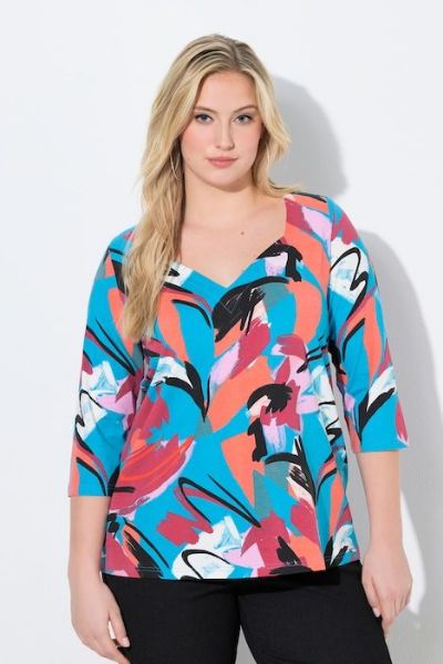 Veliki brojevi Majica kratkih rukava s izrezom moda za punije