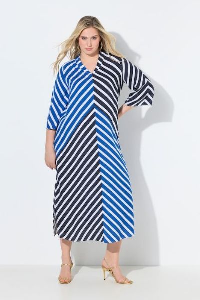 Veliki brojevi Haljina maxi 3/4 rukavi prugasta moda za punije