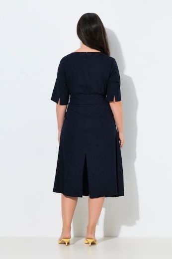 Plus size veliki brojevi Haljina midi kratkih rukava lanena za punije