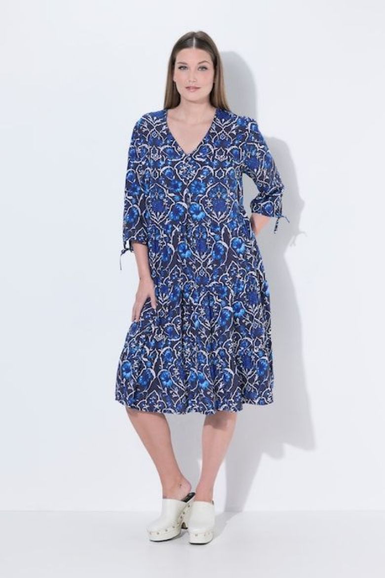 Plus size veliki brojevi Haljina midi 3/4 rukava V izreza za punije