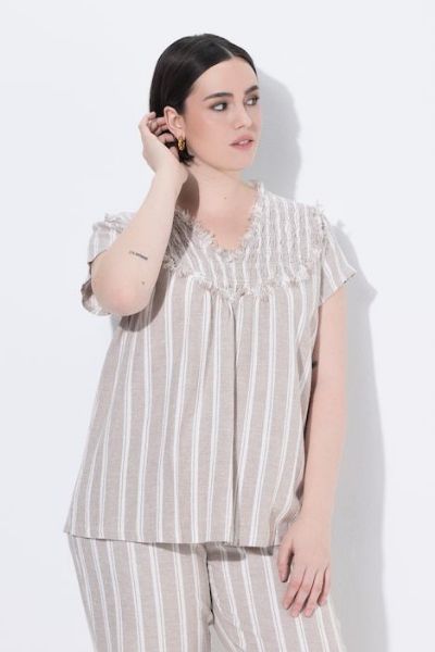Veliki brojevi Bluza lanena kratkih rukava moda za punije
