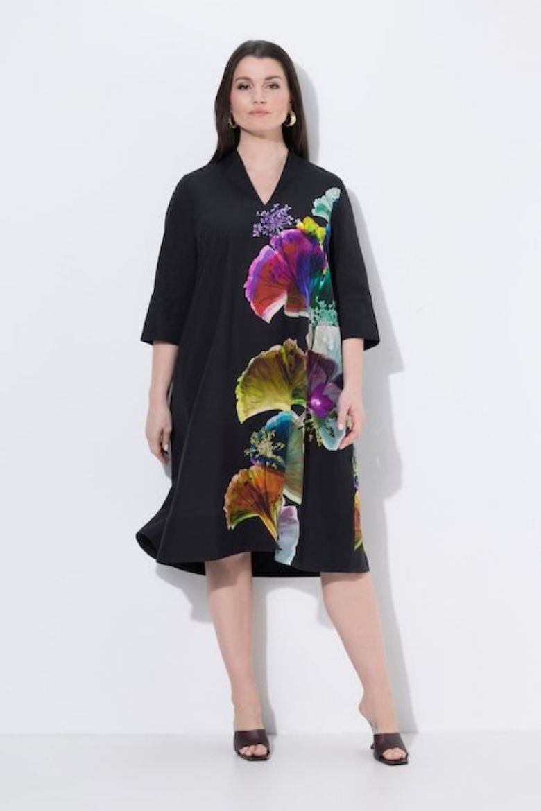 Plus size veliki brojevi Haljina midi 3/4 rukava A kroja za punije