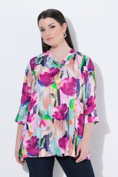 Veliki brojevi Bluza 3/4 rukava V ovratnika moda za punije